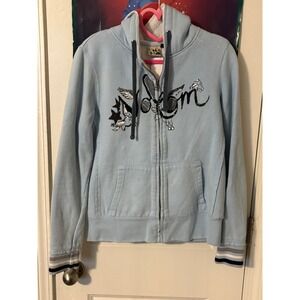 Volcom Womens Blue Sherpa Lined Zip Up Hoodie Graphic Skate Sweatshirt Size M